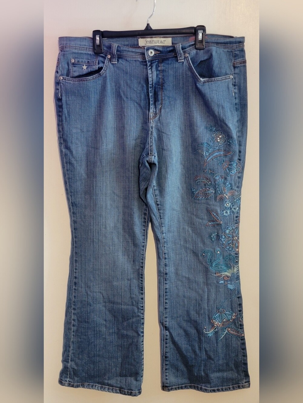 Jeanstar 90's VTG Blue Boot Cut Jeans with Side Floral Embroidery